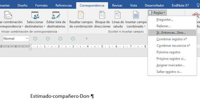 Reglas de combinación de correspondencia. La cinta Correspondencia con las reglas desplegadas