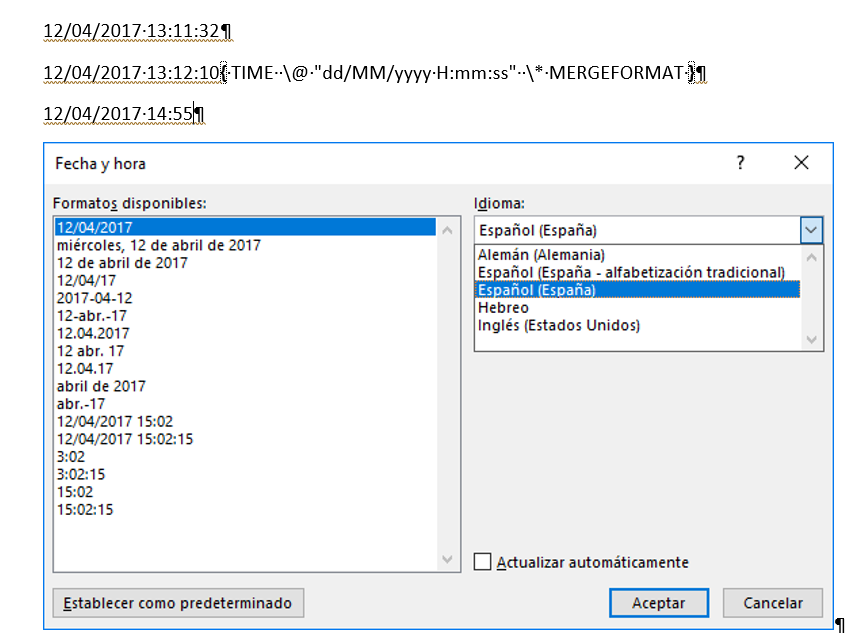 Insertar Actualizar Y Dar Formato A Fechas Y Horas En Los Campos De Word