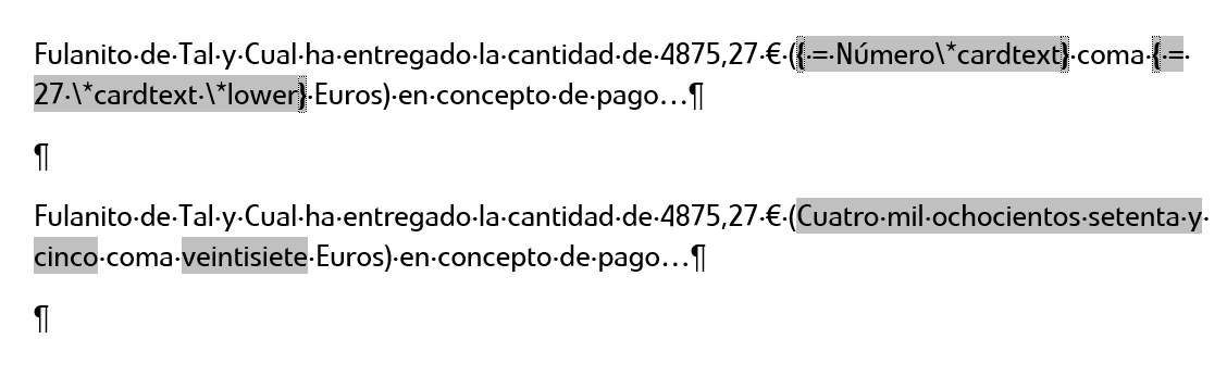 Convertir números en letras Convertir números en letras. Muestra los códigos y el resultado de aplicar modificadores de número.