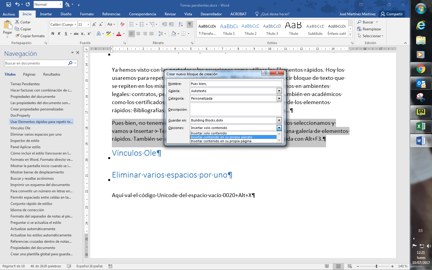 Plantillas globales en Word: qué son y para qué sirven 1 Muestra texto seleccionado para guardarlo como nuevo Bloque de creación.