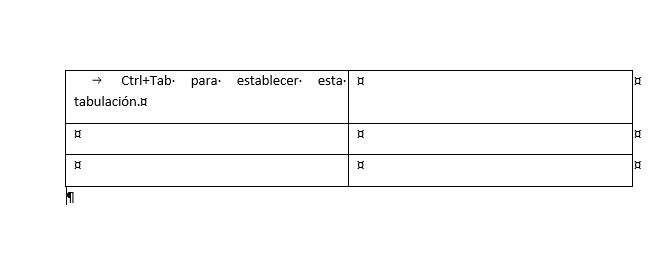 Establecer tabulaciones dentro de tablas con Ctrl+Tab