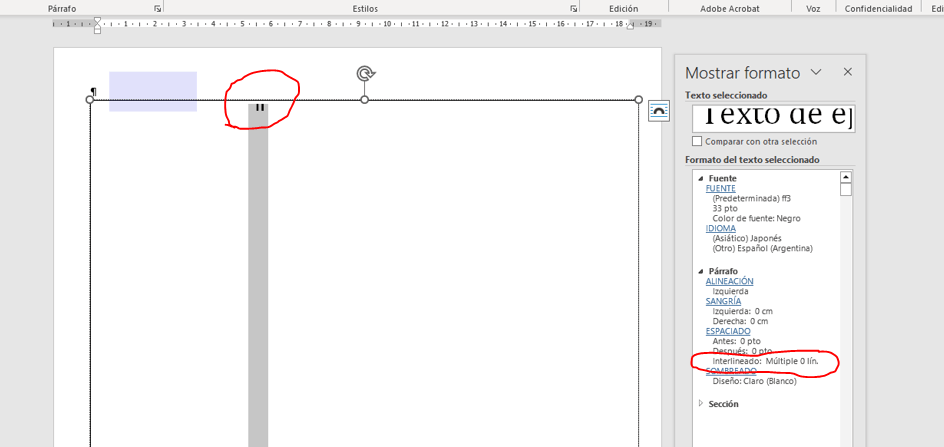 Error de Word. Error al convertir archivo  Word a pdf, Panel Mostrar formato.